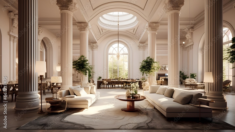 Luxury interior design of living room, 3d render.