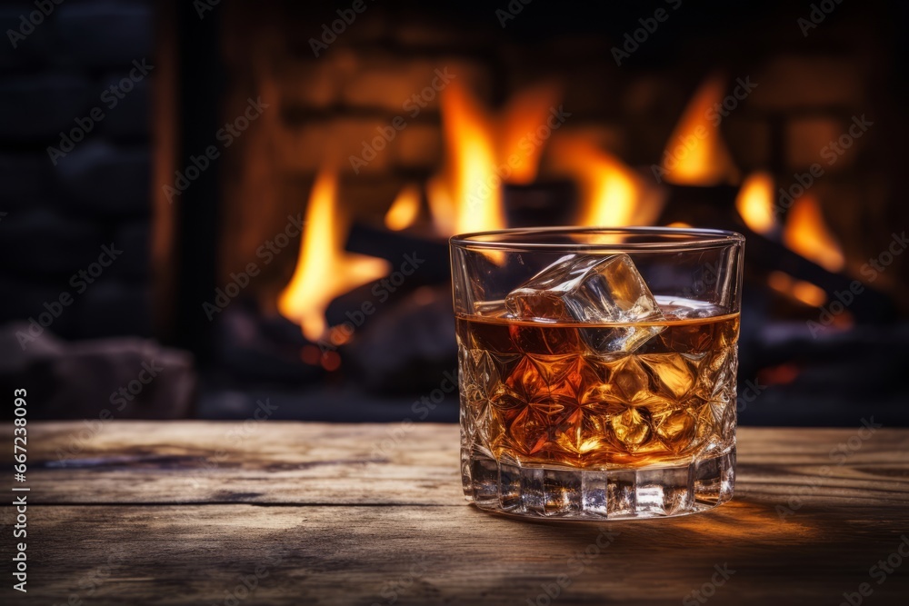 An Inviting Scene Featuring a Neat Pour of Rye Whiskey on a Vintage Wooden Surface