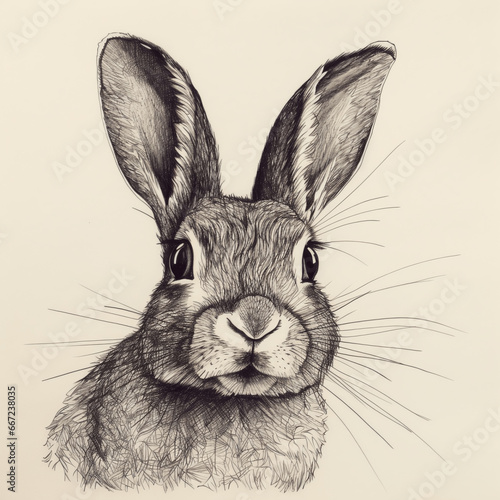 Drawing of a rabbit made in pencil with a bunny hare