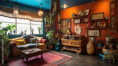 Inspiring office interior design Bohemian style Creative space featuring Eclectic decor architecture. Generative AI AIG 31. © Summit Art Creations