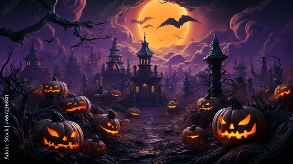crazy halloween landscape illustration