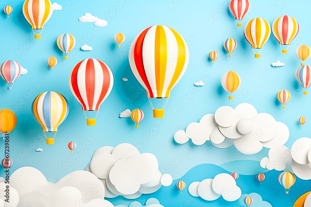 Paper art colorful balloons floating in air