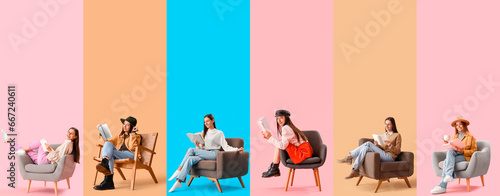 Set of different women with...