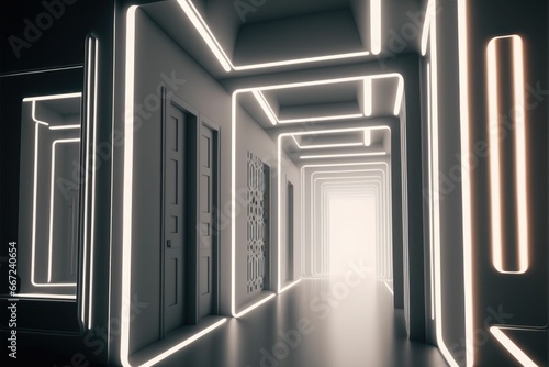 Sleek and innovative futuristic white hallway design with illuminated walls