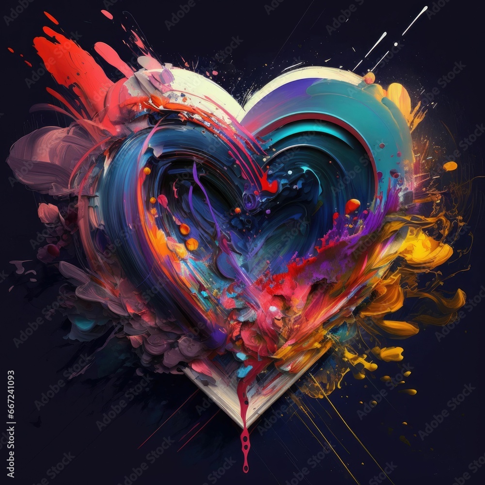 Colorful paint splashes forming love heart for valentine's day - obrazy, fototapety, plakaty 
