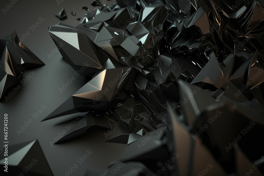 Fototapeta premium Abstract polygonal black crystal, faceted texture wallpaper