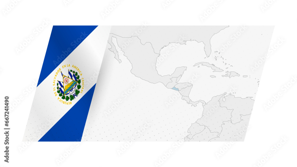 El Salvador map in modern style with flag of El Salvador on left side.