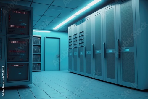 Tech background data center  servers futuristic design  server room with racks and dramatic lighting