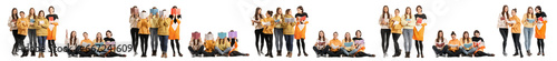 Set of many young women wit...