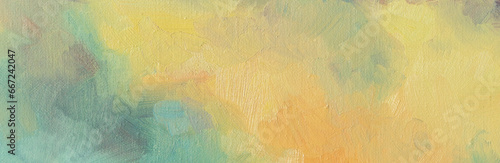 Banner of abstract oil, warm yellow tones. Hand painted texture background. Brush and palette knife strokes.