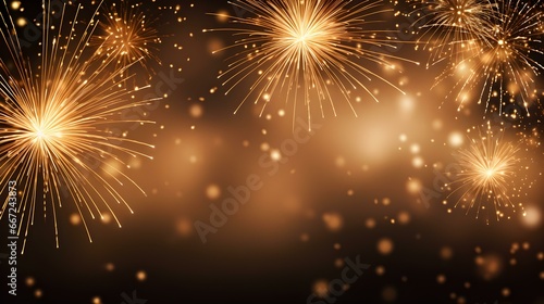 Background of light brown Fireworks. Festive Template for New Year's Eve and Celebrations