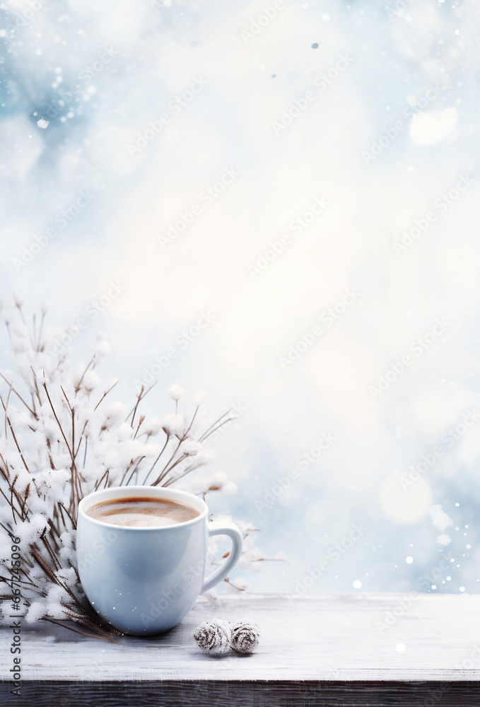 Fototapeta premium Warm drink on a cozy winter backdrop.