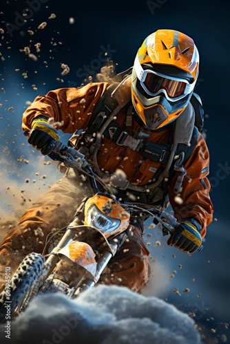 Motocross rider in action. Extreme motorbike race concept. photo