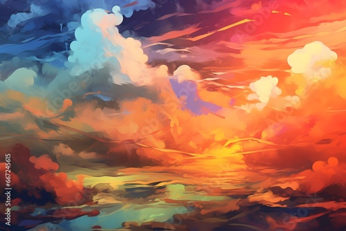 Colorful sky with clouds at sunset. Abstract nature background. Vector illustration.