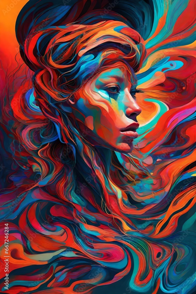 A digital painting that captures the fluidity of identity, with shifting, morphing forms and a vibrant, shifting color palette.