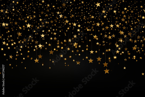 Golden stars on black background. Christmas element. Generative Ai