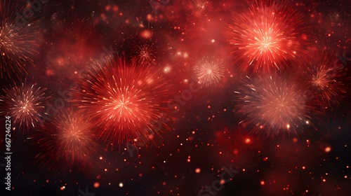 Background of red Fireworks. Festive Template for New Year's Eve and Celebrations