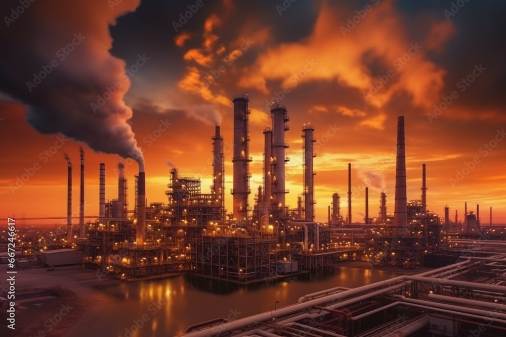 Industrial site for refining petrochemical oil and producing gas. Generative AI