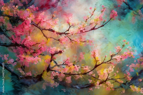 Vibrant spring blossoms in a captivating digital artwork. Generative AI