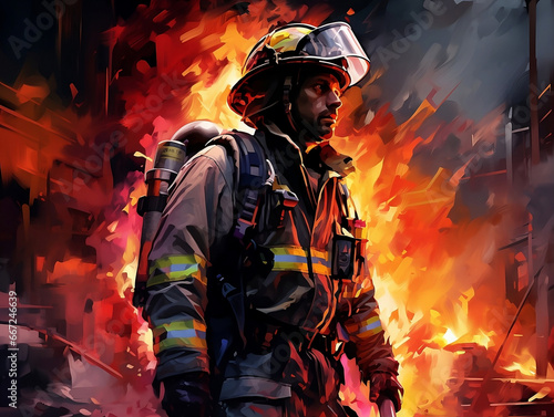 Bravery Amidst Flames: A Firefighter in Action, Perfect for Public Safety Campaigns and Emergency Services Blogs