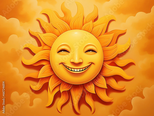 Cheerful Daylight: A Digital Illustration of a Smiling Sun, Perfect for Children’s Books and Educational Materials © Jose