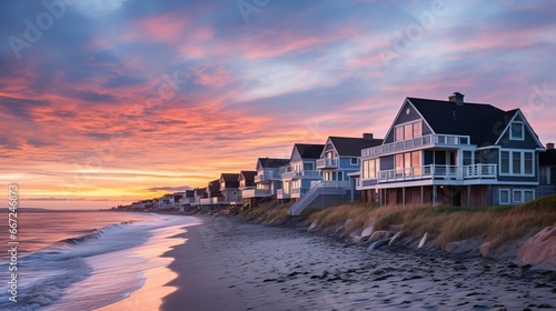 Sunrise view of beachfront homes in Weekapaug, Westerly, Rhode Island, USA photo