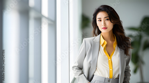 Asian businesswoman in suit jacket. Space for text Free Download Asian businesswoman in suit jacket. Space for text - GFXLoad