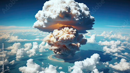 Mushroom cloud of an atomic explosion of a nuclear bomb during a war photo