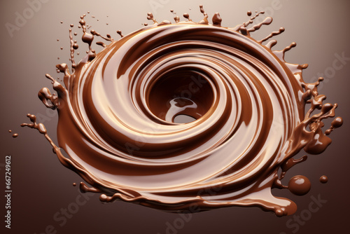 Chocolate milk swirl splash. Melted chocolate surface whirlwind. Generative AI
