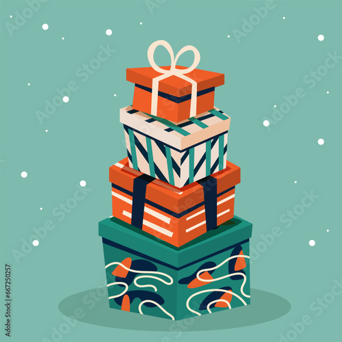 Gift boxes. Vector illustration in modern style. For printing on postcards. Congratulations. gift wrapping