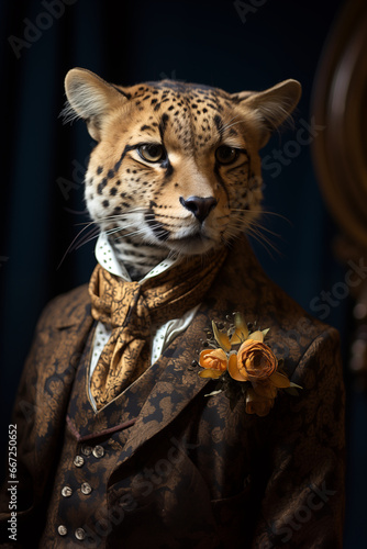 Elegant Cheetah with flower