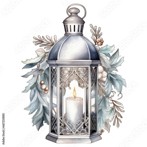 Transparent isolated backgroundSilver metallic Christmas lantern, Transparent isolated background photo