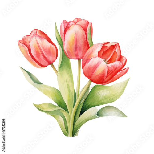 Wallpaper Mural Watercolor Tulip hand drawn illustration, pink isolated on white background Torontodigital.ca