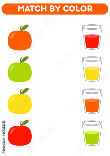 Match apples and juice by color. Educational game. Worksheets for kids