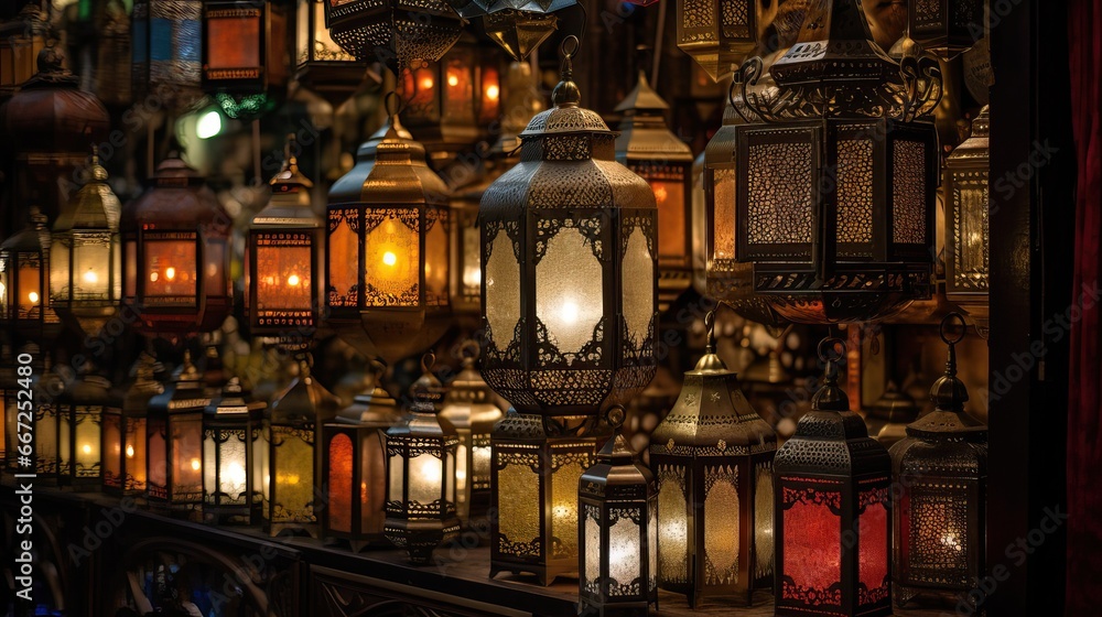  Traditional Moroccan Lamps in a souk/ Ramadhan decoration Arabian lantern. 