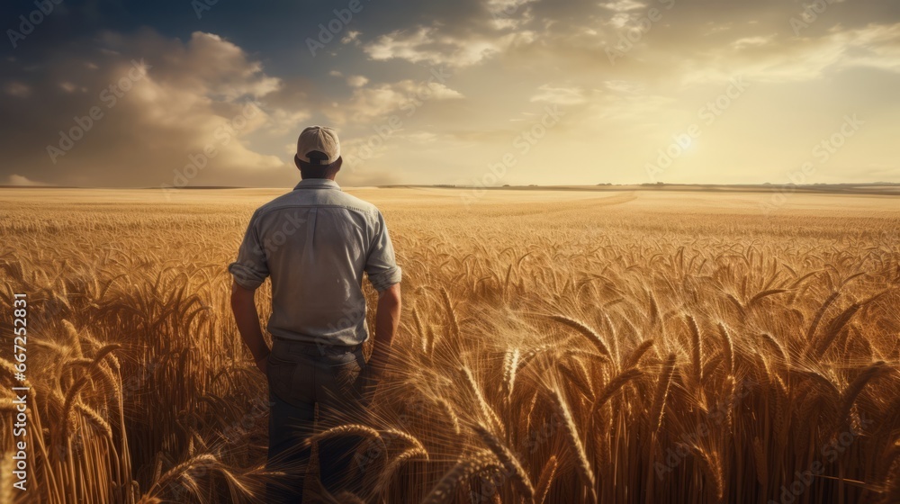 Man looking at his wheat field