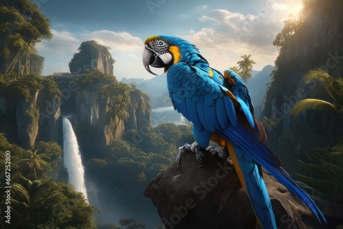 Beautiful yellow and blue macaw parrot