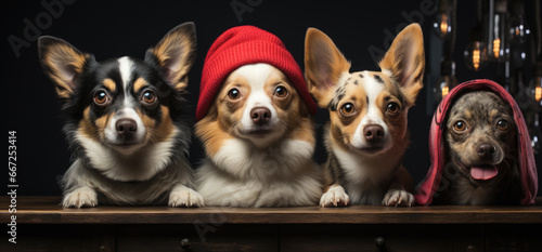 Hunde mit Weihnachtsmützen