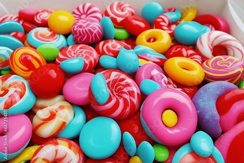Close-up of Sweets multi colored candies on a dark color background.