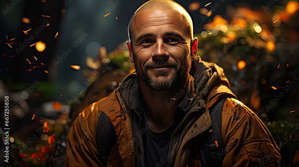 Smiling man with crossed arms over background. Model portrait illustration. Generative AI Smiling man with crossed arms over background. Model portrait illustration. Generative AI