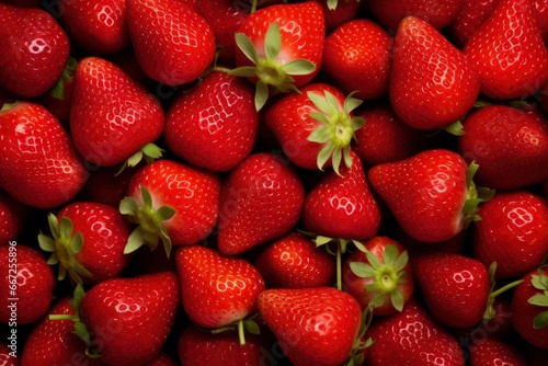Red strawberries background. Close up, top view.