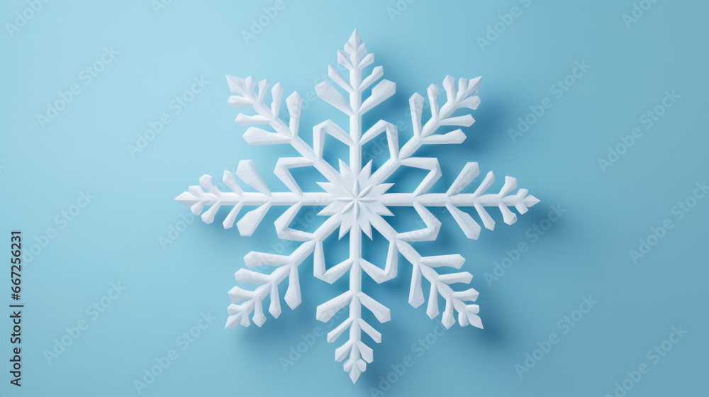 Isolated 3D Snowflake On Light Blue Background Template A Winter Season Symbol. Christmas Holiday Concept. Generative AI Isolated 3D Snowflake On Light Blue Background Template A Winter Season Symbol. Christmas Holiday Concept. Generative AI