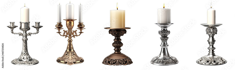 Collection of holder with candle on a transparent background, generative ai Collection of holder with candle on a transparent background, generative ai