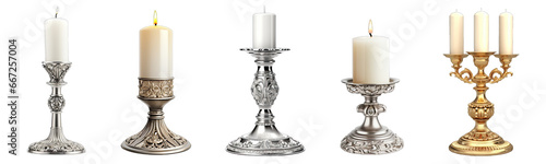 Collection of holder with candle on a transparent background, generative ai