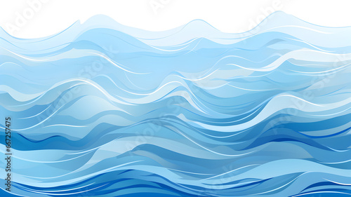 Blue curves and the waves of the sea drawing, isolated on transparent background. Generative AI