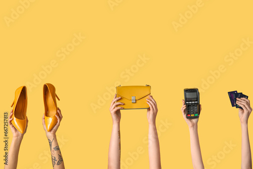 Women holding stylish high ...