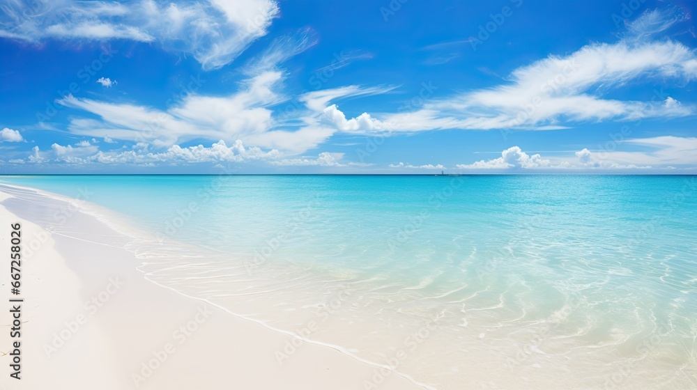 Beautiful sandy beach background. Bright summer sun over the ocean.Blue sky with light clouds, turquoise ocean with surf and clear white sand . Beautiful sandy beach background. Bright summer sun over the ocean.Blue sky with light clouds, turquoise ocean with surf and clear white sand .