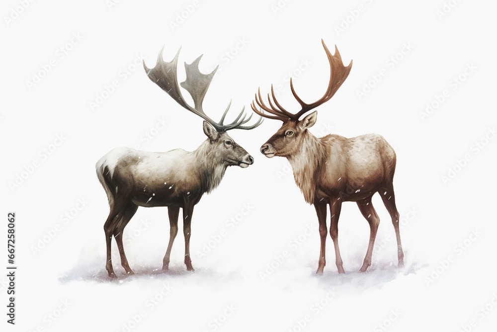 two horned reindeer, Merry Christmas card. Generative Ai two horned reindeer, Merry Christmas card. Generative Ai
