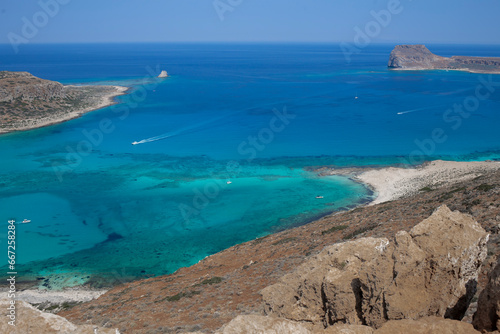 Beautiful Balos lagoon beach landscape famous beach turquoise waters in Crete, Greek Islands