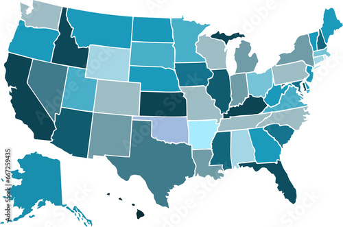 map of the united states light blue